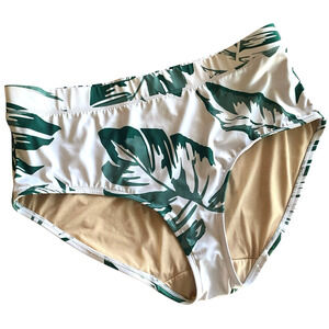 SWIM by CACIQUE Plus Size 18 Green/White Tropical Print Bathing Suit Bottoms